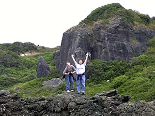 Sarah (left) and Mandy put the fellas to shame on their huge rock