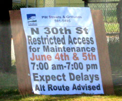 30th Street maintenance sign