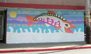 Incomplete salmon mural in Proctor
