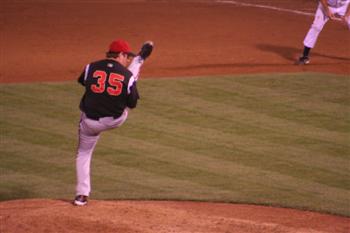Beavers' #35 high kick pitcher